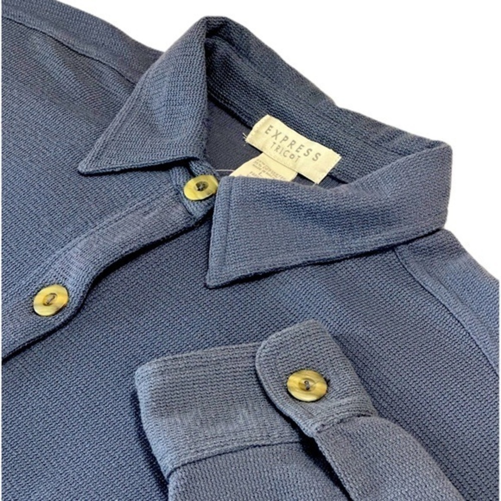 NWT Express Tricot Vintage Textured Knit Button Front Shirt Blue Womens Large